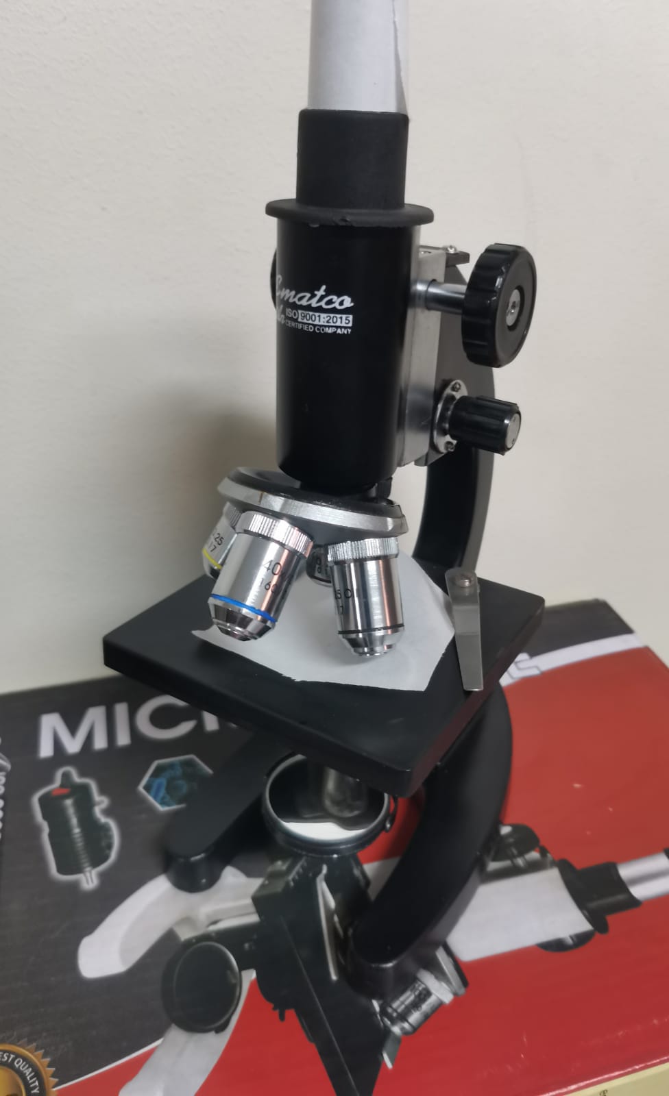 MICROSCOPE MONOCULAR EYE PC  10X , 15X , 4OBJECTIVE LENS   4X,10X,40X,100X WITH 